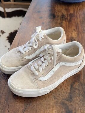 Vans Limited Edition Scotchgard Beige Suede Old Skool Sneakers with White Stripe